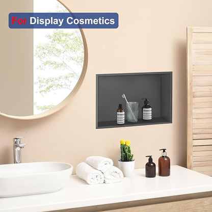 Shower Niche,16 * 28 Stainless Steel Elegant Bathroom Niche, No Tile Needed Recessed Shower Shelf Organizer for Storage,Grey