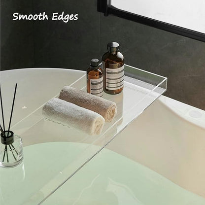 SHUNLI Clear Bathtub Caddy Tray, Bath Tub Tray Shelf Table, Bathroom Shower Caddy Tray, Acrylic