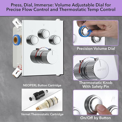 VANFOXLE Temperature Shower Faucet Set Chrome Shower System, Push Button Diverter Shower Faucet with 2 In 1 Handheld, 16 Inch LED Shower Head, 6 PCS Body Jets