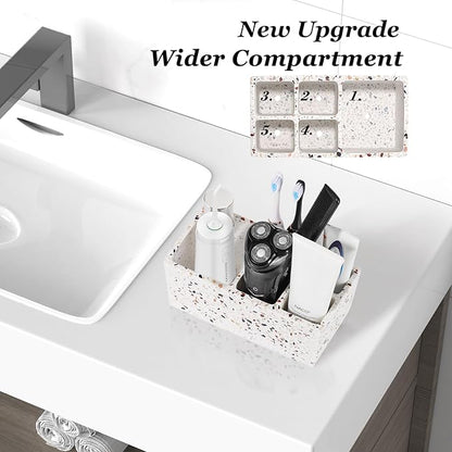 Luxspire Toothbrush Holder for Bathroom, 5 Slots Bathroom Counter Organizer Toothbrush and Toothpaste Holder, Bathroom Accessories for Restroom Bathroom, Terrazzo
