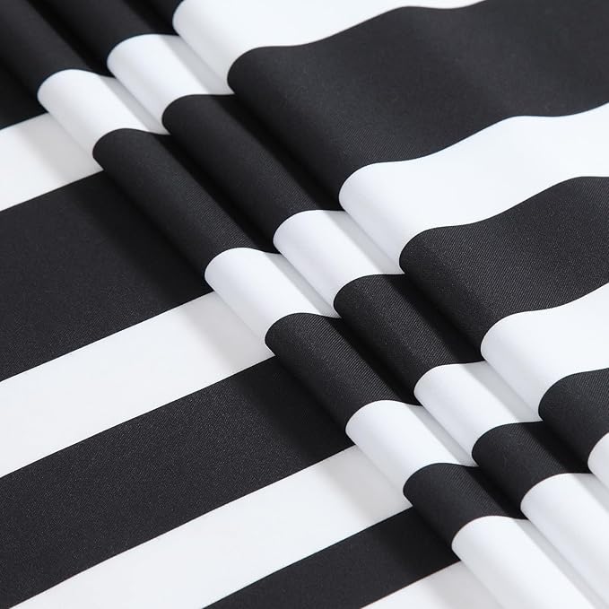 72x90 Inch Extra Long Shower Curtain, White and Black Ombre Striped Waterproof Fabric, Modern Hotel Spa Design with 12 Rustproof Grommets & Weighted Hem