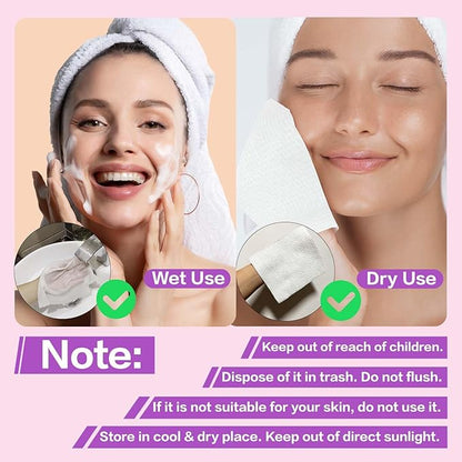 Vinda Face Towels, Disposable, XL facial towels, 50 Count - Thick 100% Rayon Fabric Dry Wipes for Sensitive Skin & Makeup Removal