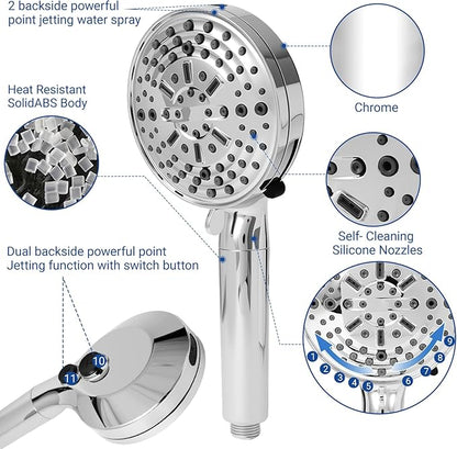 Filtered Shower Head with Handheld, adjustable water flow size, Multi-Mode Ion Drops Shower Head, equipped with 60 inch stainless steel hose and adjustable bracket