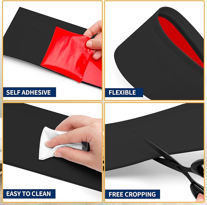 Flexible Baseboard Molding Trim 6 Inch Self-Adhesive Vinyl Wall Base Peel and Stick Cove Base Rubber Wall Baseboard Moulding Trim (20Ft, Black)
