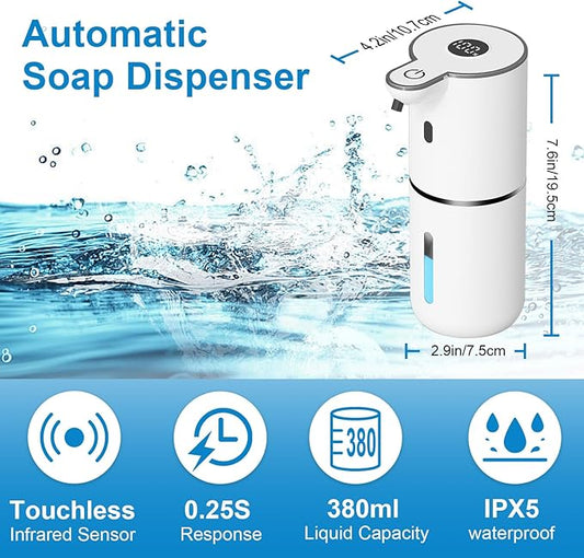 2 Pack Automatic Liquid Soap Dispenser Touchless, USB Rechargeable Smart Hand Soap Dispenser, 6-Level Adjustable, 12.8oz/380mL Wall Mount for Bathroom Kitchen Dish Soap-White