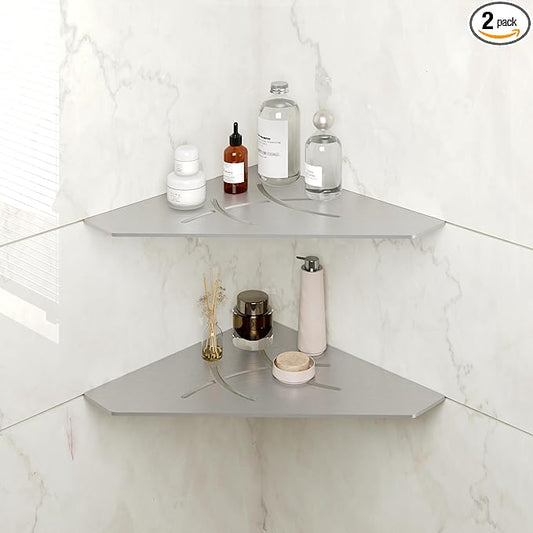 FerdY 2-Pack 10" Brushed Nickel Recessed Corner Shower Shelf, for Tiled Bathroom Walls, Floating Shower Shelf, 304 Stainless Steel Shower Caddy Storage Shelves, No Drilling Required, Irregular Diamond