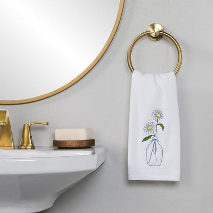 SKL Home Daisies in Vase Hand Towel 2pc Set for Bath/Kitchen/Bar & Gift, Optic White
