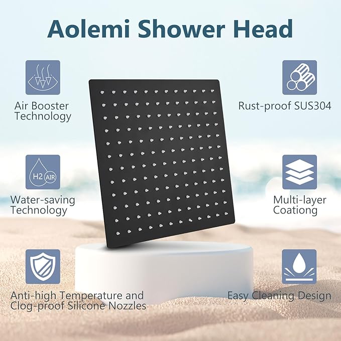 Aolemi Shower Faucet Set, High Pressure Shower System with 2-in-1 Handheld Sprayer, Wall Mount Fixture Combo with Rough-in Valve, 10 Inch Shower Head, Matte Black