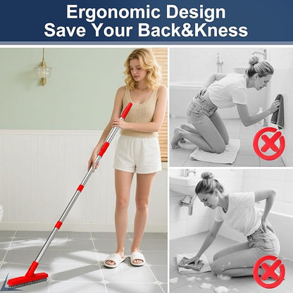 ITTAHO 2 Pack Grout Brush with Long Handle, Swivel Cleaning Grout Line Scrubber - Extendable Durable Handle Grout Cleaner Brush for Bathroom,Tile,Baseboard,Walk in Shower,Corner & Narrow Space (Red)