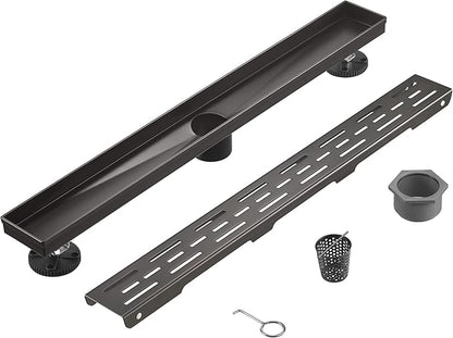HEATGENE 12-Inch Linear Shower Drain in Venetian Bronze - Stainless Steel Rectangular Shower Floor Drain - Removable Decorative Cover - Adjustable Leveling Feet - CUPC Certified