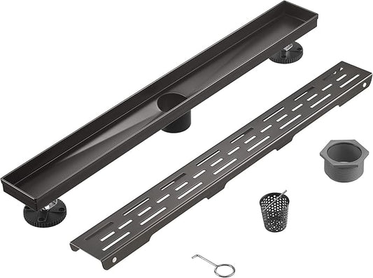HEATGENE 12-Inch Linear Shower Drain in Venetian Bronze - Stainless Steel Rectangular Shower Floor Drain - Removable Decorative Cover - Adjustable Leveling Feet - CUPC Certified