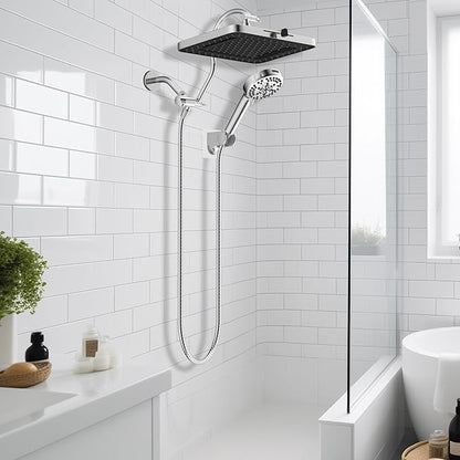 Hibbent cUPC Certified High Pressure 13'' Dual Shower Head Combo with 10-mode Handheld Spray, Upgraded Rainfall 5-spray Shower Head, 12'' Adjustable Extension Arm, 71'' Hose, Showerhead Holder, Chrome