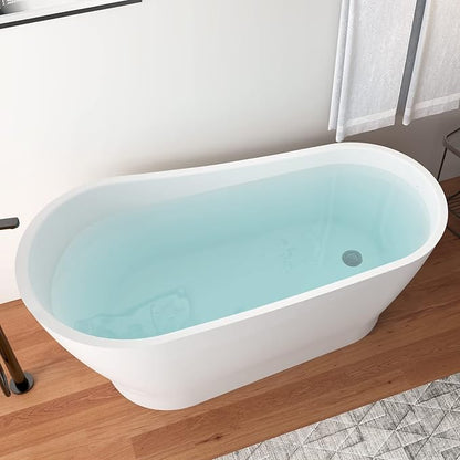 63" Acrylic Freestanding Bathtub, Elegant Skirted Free Standing Tub, Soaking Tub with Integrated Slotted Overflow, Toe-Tap Chrome Drain, cUPC Certified, Glossy White