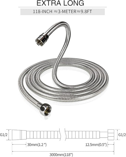 PHASAT 118-Inch Extra Long Indoor Outdoor Shower Tube Replacement Stainless Steel Handheld Shower Hose,Chrome,A3107C-3.0