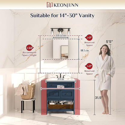 Keonjinn Small-Sized Medicine Cabinet 14.5 x 18.5 in, Assembly Required, Bathroom Medicine Cabinets Mirror, Lightweight, One Shelve Only, Surface Mount or Recessed, Tempered Glass