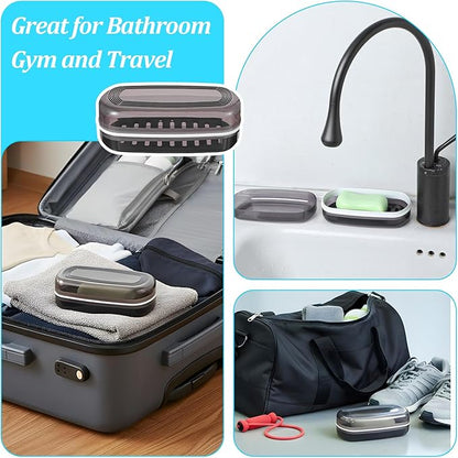 Shampoo Bar Holder Leak-Proof Travel Soap Case Black Soap Dish with Draining Layer, Multi-Use Large Soaps Box for Shampoo Bars Travel, Camping, Gym, Bathroom