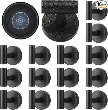 Suction Cup Hook for Shower, 16 Pack Wall Mount Towel Holder, Removable Towel Hook - Stainless Steel No Drill Hook for Bathroom Window Glass Door Wall Home Kitchen Matte Black