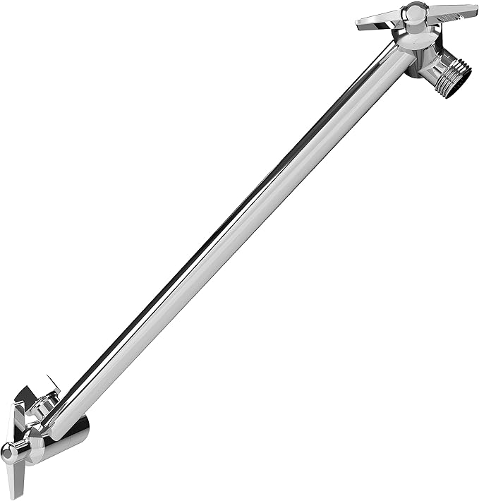 SparkPod 11" Solid Brass Shower Head Extension Arm - Flexible Height & Angle Adjustable Shower Arm Extension for Rain Showerheads with Sturdy Lock - Universal Pipe Connection (Luxury Polished Chrome)