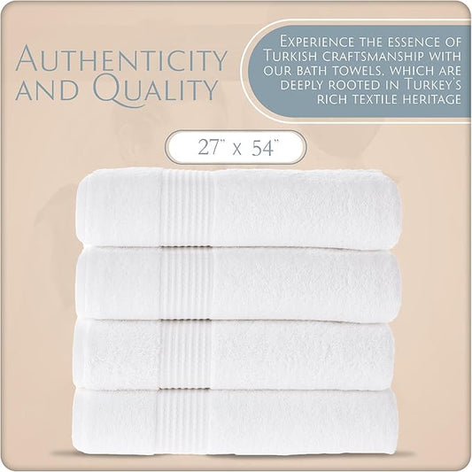 MAURA Basics Performance Bath Towels 100% Turkish Cotton with Hook Loops. Extra Large Luxury Absorbent Plush Towel Sets for Bathroom, Daily Use American Standard Size 27”x54”, White
