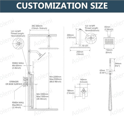 Aolemi Shower Faucet Set Ceiling Mount Shower System Rough-in Valve and Shower Trim Kit 10 and 6 Inch Dual Shower Head 2 in 1 Handheld Spray Push Button Diverter Polish Chrome