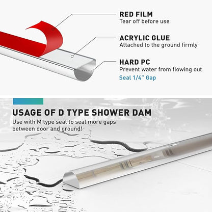 Shower Door Bottom Seal, 4 PCS 3/8" x 36" Shower Door Sweep for 3/8 Inch Glass, Frameless Glass Shower Door Seal Strip, Stop Shower Leaks and Create a Water Barrier