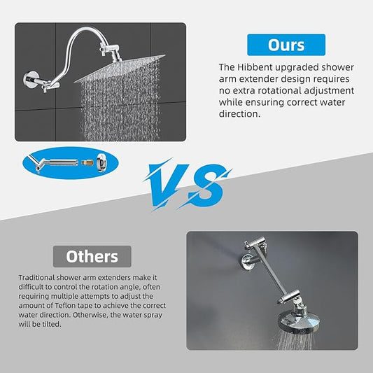 Hibbent All Metal Upgraded 18'' Shower Head Extension Arm with Flange, Solid Brass Flexible Height & Angle Adjustable Shower Arm Extender with Lock Joint, Universal Connection, Chrome