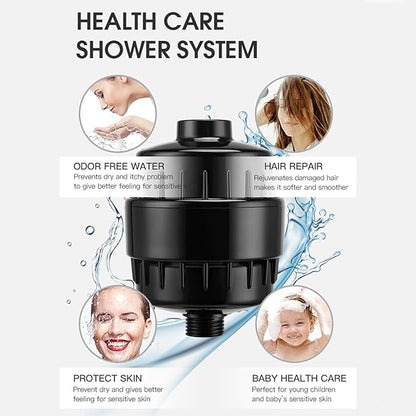 20 Stage Shower Filter Universal with Replaceable Water Filter,Bathroom shower filter head for hard water,Removing Chlorine and fluoride,Black