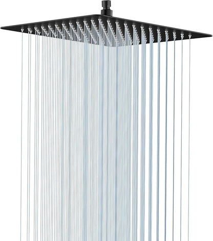 Rain Shower Head, High Flow Stainless Steel Square Rainfall Shower, Waterfall Bath Shower Body Covering, Ceiling or Wall Mount, Ultra Thin (12 Inch, Matte Black)