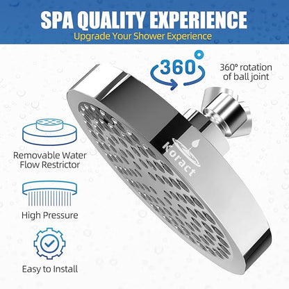 Shower Head High Pressure Rain Premium Quality Luxury Design Anti-Clogging Silicone Nozzles Adjustable Replacement for Bathroom Shower Heads (6 inch Round) (Luxury Polished Chrome 6" Round)