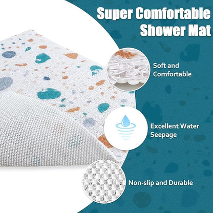 Shower Mat Non Slip - 32x32 Inch Soft Comfort Bath Mat with Drainage Holes, PVC Loofah Massage Bathmat for Shower, Tub, Bathroom, Wet Areas, Quick Drying