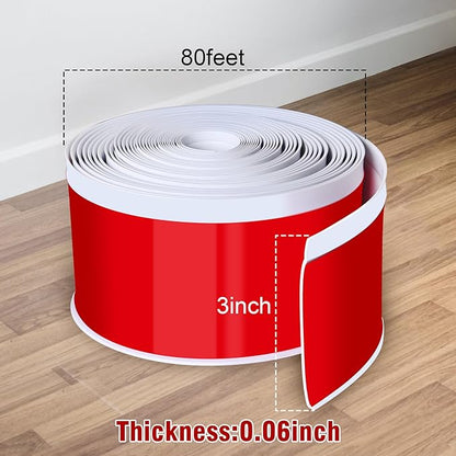 Vinyl Baseboard Molding Trim 3 Inch x 80 Feet Peel and Stick Baseboard Trim Flexible PVC Cove Base Moulding Self-Adhesive Trim for Garage Bathroom Cabinet Floor Walls, White