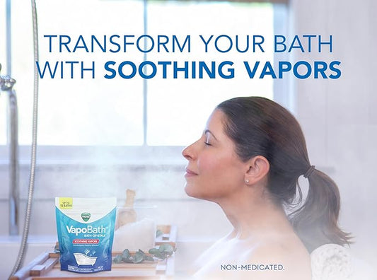Vicks VapoBath, Bath Salts, Bath Bomb, Non-Medicated Bath Crystals, Comforting Vicks Vapors, Vapor Bath, Aromatherapy with Eucalyptus and Menthol Scent, Contains Essential Oils, 36 OZ