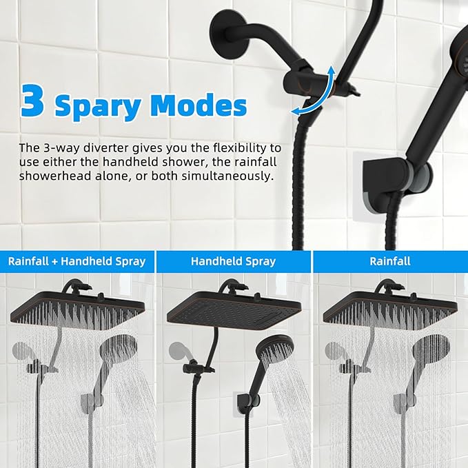 Hibbent cUPC Certified High Pressure 13'' Dual Shower Head Combo with 10-mode Handheld Spray, Rainfall 5-spray Shower Head, 12'' Adjustable Extension Arm, 71'' Hose, Shower Holder, Oil Rubbed Bronze