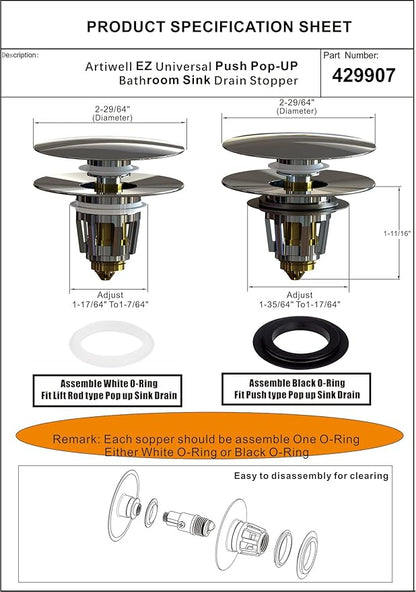 Artiwell Universal Bathroom Sink Drain Stopper, Fits Most Pop-Up Drains for Vessel Sink Lavatory Vanity, Sink Drain Strainer with Detachable Hair Catcher, Tested by Plumber in US (Champagne Bronze)