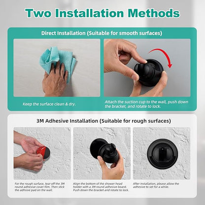 Hibbent 2 Pack Vacuum Suction Cup Shower Head Holder, Removable Shower Head Bracket, Height Adjustable Wall Mount ABS Plastic Suction Holder for Handheld Showerhead, Matte Black