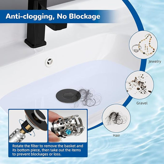 Hibbent 2 Pack 3 in 1 Bathroom Sink Drain Strainer, Pop Up Stopper with Removable Stainless Steel Filter Basket Hair Catcher, Sink Plug for 1.1''~2.36'' Basin, Brass Bullet Core, Oil Rubbed Bronze