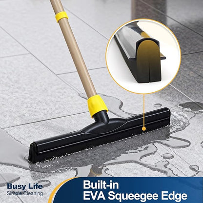 Yocada Floor Squeegee Scrubber Adjustable Telescopic Pole Heavy Duty Household Broom EVA Foam Blade for Garage Courtyard Shower Bathroom Floor Marble Glass Tile Water Foam Cleaning