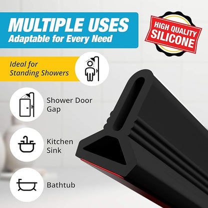 Shower Threshold Water Dam Barrier 67" - Black Collapsible Shower Water Blocker - Shower Guard for Walk in Shower - Water Guard Stopper for Floor - Shower Dam - 1.5" Tall - By Hippo Dam