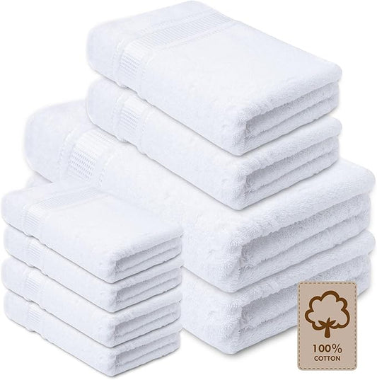 Melissa Linen 8 Piece Turkish Cotton Towel Set, 2 Bath Towel 28 x 55 Inches, 2 Hand Towel 20 x 35 Inches, 4 Fingertip Towel 12 x 18 Inches, White, Absorbent, Quick Dry, Durable and Soft Shower Towel
