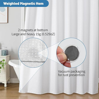 2-in-1 Waterproof Fabric Shower Curtain - No Separate Liner Needed, Hotel-Style Waffle Weave, Effortless Cleaning & Washable Bathroom Shower Curtain Set,72Wx78H,White