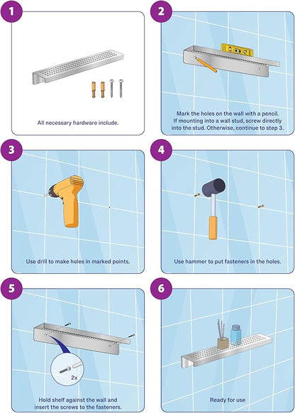 SereneDrains Stainless Steel Dark Bronze Shower Shelf for Inside Shower Drill in Wall Mount Small Bathroom Shelf Decor Organizer Rack Caddy Floating (Dark Bronze, 16 Inch)