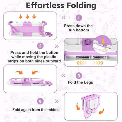 Collapsible Baby Bathtub for Newborns with Thermometer and Soft Floating Cushion Portable and Foldable Travel Baby Bath Tub for Infants to Toddler 0-36 Month (Purple)