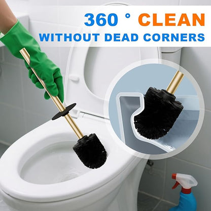 304 Stainless Steel Toilet Bowl Brush and Holder Set, Circular Floor Toilet Brush Holder, Long Handle, Bathroom Heavy-Duty Cleaner, High-End Cylinder Wall,2 Brush Head (Brushed Gold) YIGUANXIN