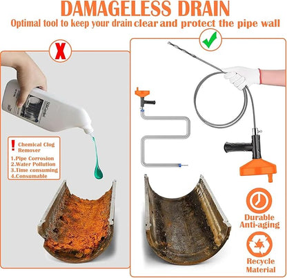 Drain Snake Auger 33 Feet, Plumbing Snake Drain Hair Clog Removal Tool, Heavy Duty Toilet Snake Auger, Sink Unclogger Drain Cleaner Tool for Bathroom Kitchen Tub Shower Drain Clog Remover with Gloves