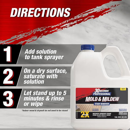 30 SECONDS Pro Mold and Mildew Stain Remover | Scrub Free | Brighter Results Instantly | Ready To Use | 32 oz Spray Bottle, 1 Gallon Refill