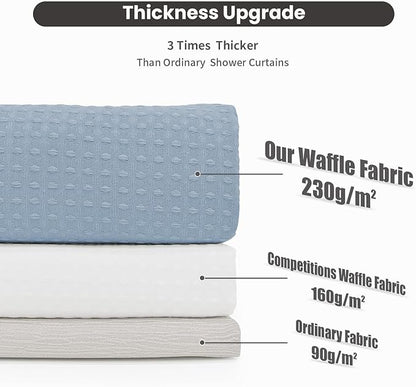 Inhousolu Long No Hook Shower Curtain with Snap in Fabric Liner Set Waffle Weave 230GSM Weighted Hem, Waterproof & Washable Bathroom Curtain Spa Luxury with Mesh Top Window 72" W x 78" L Fog Blue