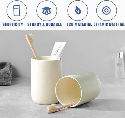 Toothbrush Holder for Bathrooms - 1 Cup Ceramic Toothbrush Toothpaste Holder, Beige Bathroom Tumbler Cup Reusable Toothbrush Mouthwash Cup, Bathroom Counter Organizer