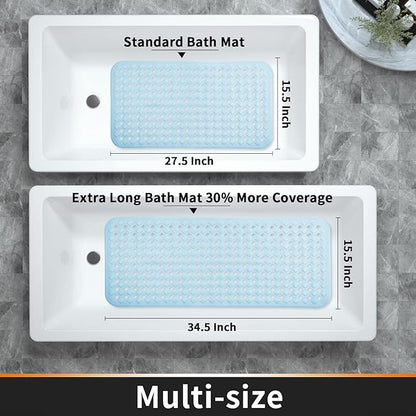 Yimobra Non Slip Bath Mat, Super Strong Suction Cups,34.5"x15.5"Long Tub Mat with Drain Holes, Machine Washable Fast Draining Shower Mats, Bathroom Essentials,Light Blue
