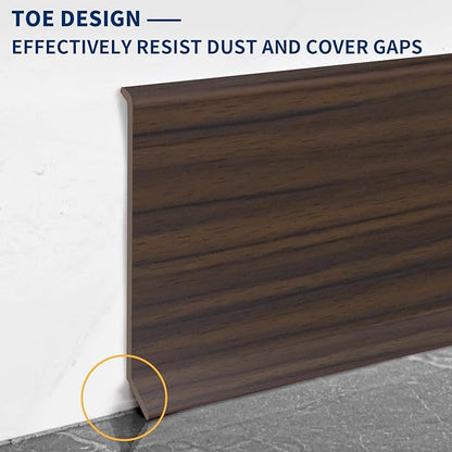 Flexible Baseboard Molding Trim 4 Inch Self-Adhesive Vinyl Wall Base Peel and Stick Cove Base Rubber Wall Baseboard Moulding Trim (100Ft, Brown Oak)