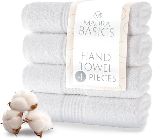 MAURA Basics Hand Towels for Bathroom with Hanging Hook Loops. Soft, Durable, Long Lasting and Absorbent Hand Towel Sets for Bathroom, American Standard Size 16"x28", White